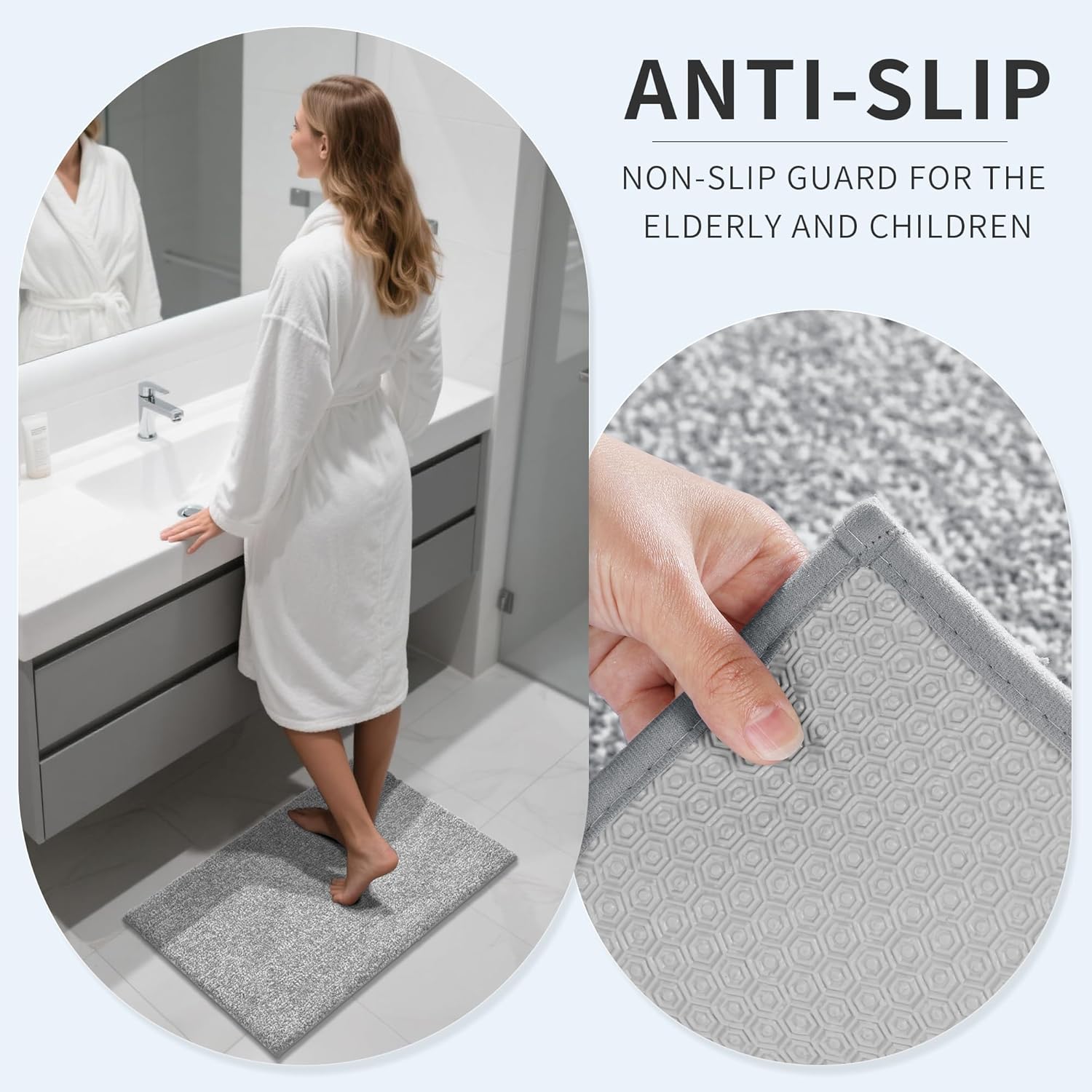 Yimobra Long Bathroom Rug Non Slip Washable, Soft Absorbent Microfiber Bath Mat, Dual-Tone Decor Rug with Rubber Backing for Bathroom Floor Tub and Shower,44x24,Home Essentials,Grey and White - Image 6