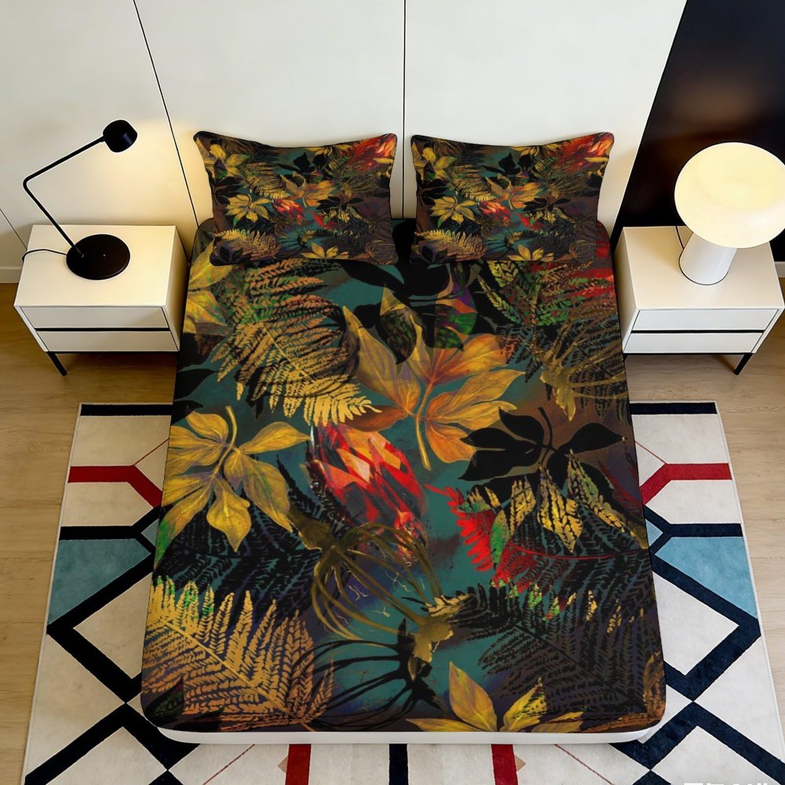 Jqzkxnhpbr Style-9 3D Printed Tropical Jungle Fitted Sheet Microfiber Soft Botanical Forest Mattress Cover For Bedroom Guest Room Decor 90X200x25cm