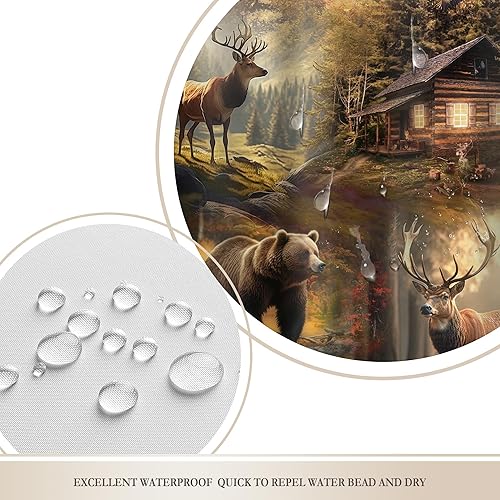 Miniatura 6 de Glawry Cortina de ducha con diseño de oso y alce, 60 pulgadas de ancho x 72 pulgadas de largo, estilo rústico, retro, cabaña, granja, animales,
