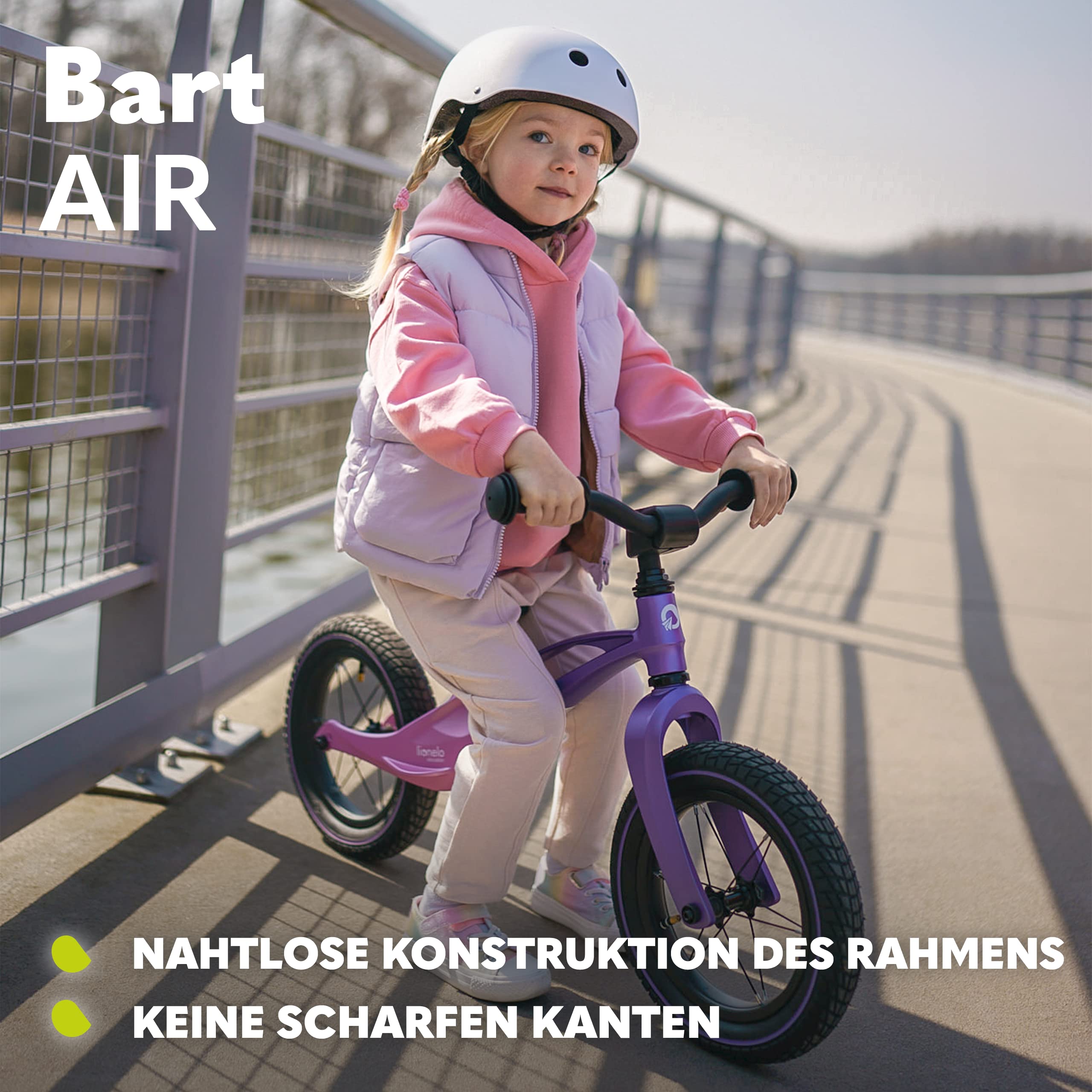 Lionelo Bart Air Laufrad ab 2 Jahre bis zu 30 kg, Magnesiumrahmen, 12 Zoll Räder, Lenkrad und Sattel höhenverstellbar, Lenkradschloss, Fußstütze, Tragegriff, Ultraleicht