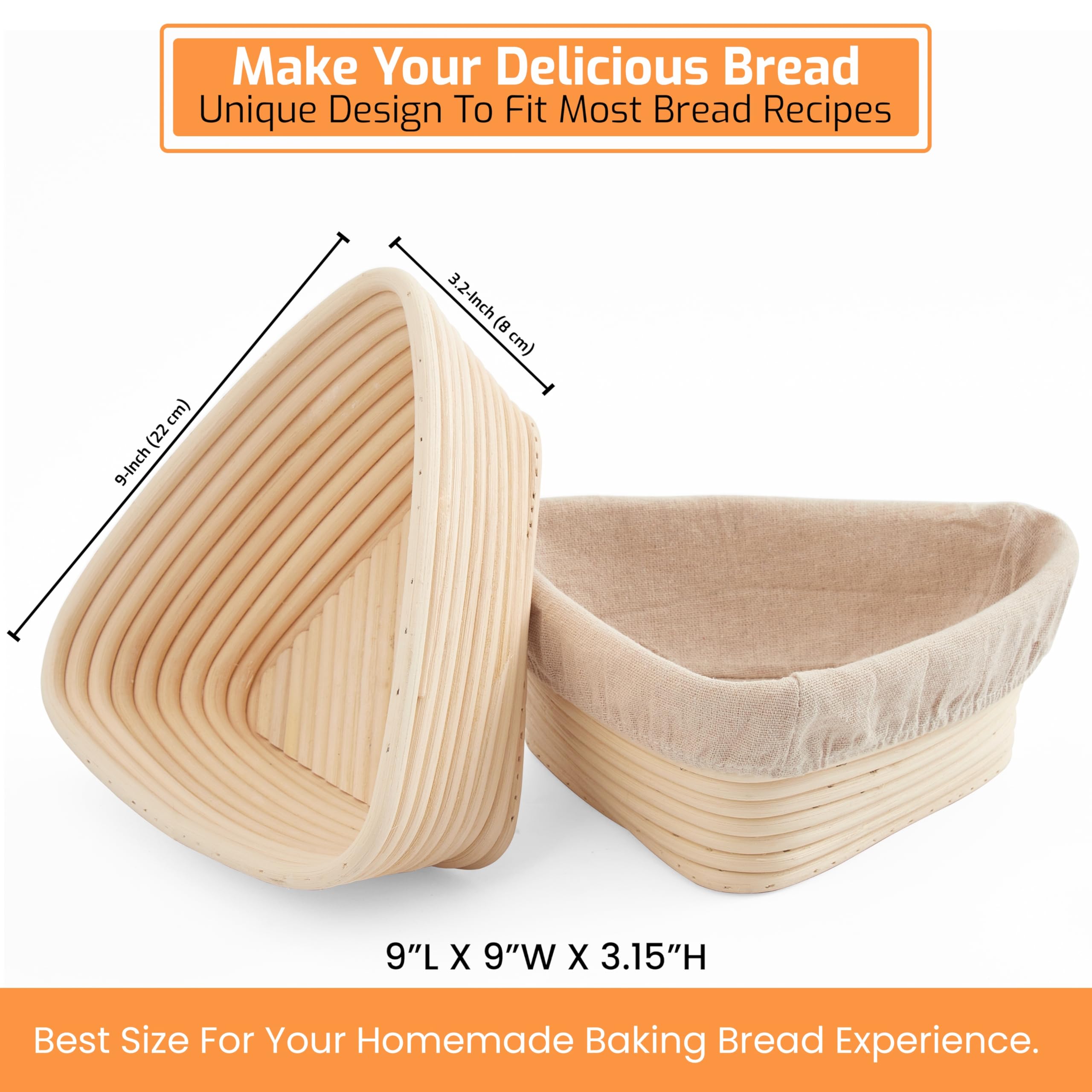 Triangle Brot-Gärkörbchen – Sauerteigkorb, Rattan – Starter-Set zum Backen von Dreiecksbroten – Geschenkset