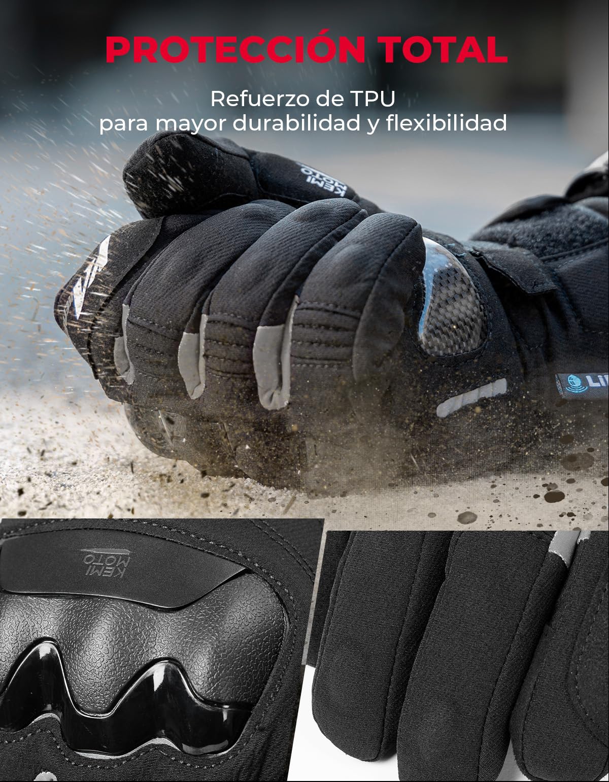 KEMIMOTO Guantes Calefactables, Doble Zona de Calefacción Independientes, con Batería 3000 mAh, Retención de Calor Desde -20℃ a -5℃, Guantes Moto Inviernos Térmicos Resistente al Desgaste