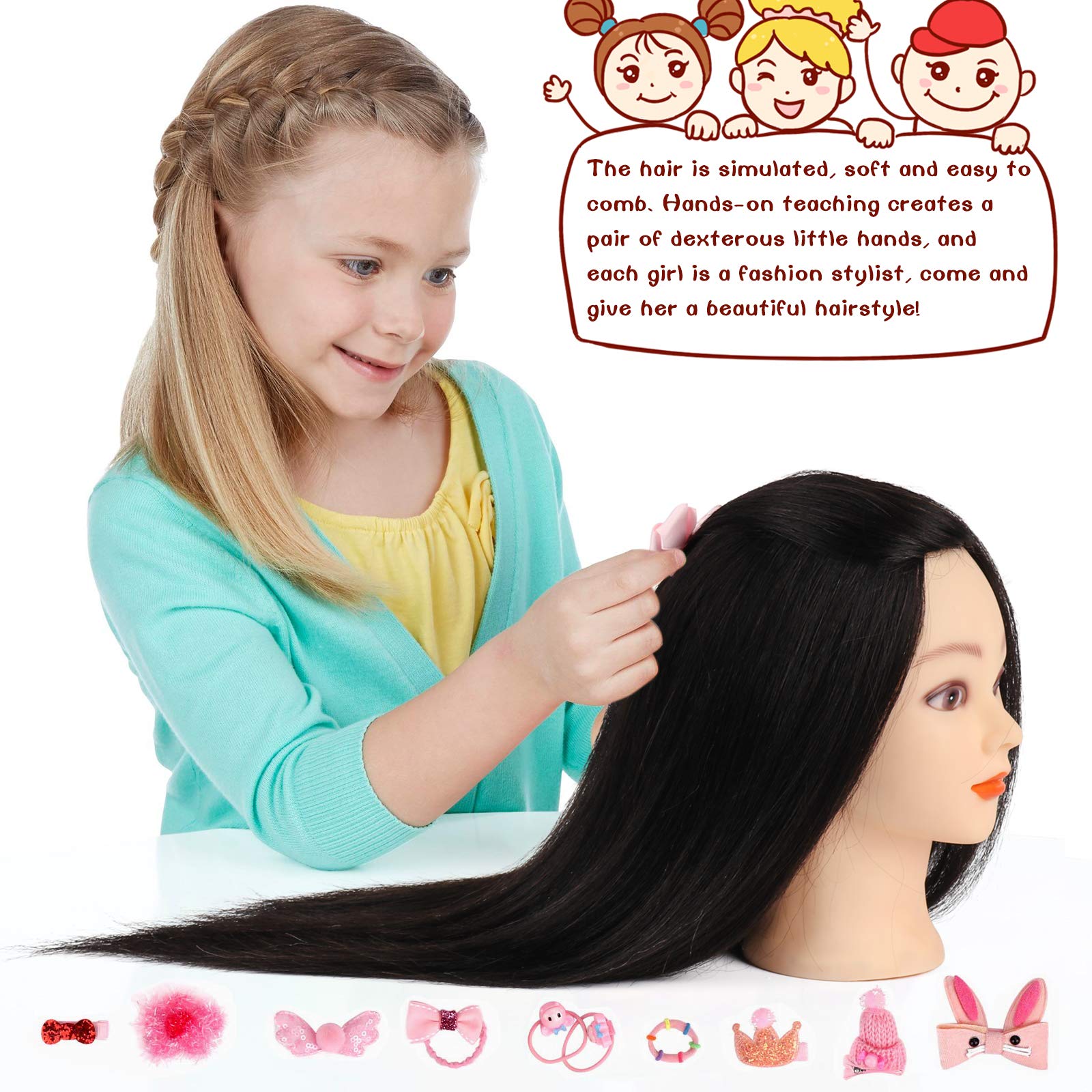 TwoWin Głowa do stylizacji 45 cm, głowa treningowa fryzjerska, 100% prawdziwe ludzkie włosy