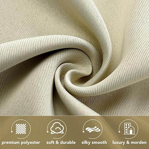 Miniatura 5 de WUBODTI Beige Privacy Curtains for Bedroom 72 inch Length 2 Panels Set, Solid Cream Light Filtering Faux Satin Grommet Modern Window Curtain Drapes