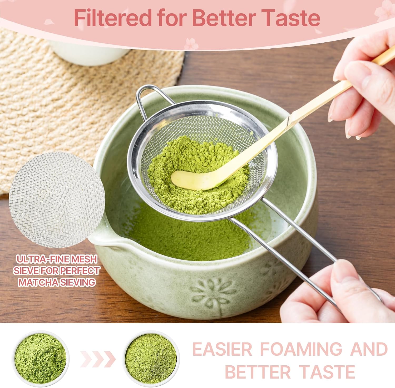 BETTY&SARAH Matcha Whisk Set, Ceramic Matcha Set Includes Matcha Bowl, Matcha Whisk, Bamboo Scoop, Strainer, Tea Towel, Stirrer, Scoop Rest - 8 Pcs Matcha Kit Gift Set for Matcha Lover Beginners