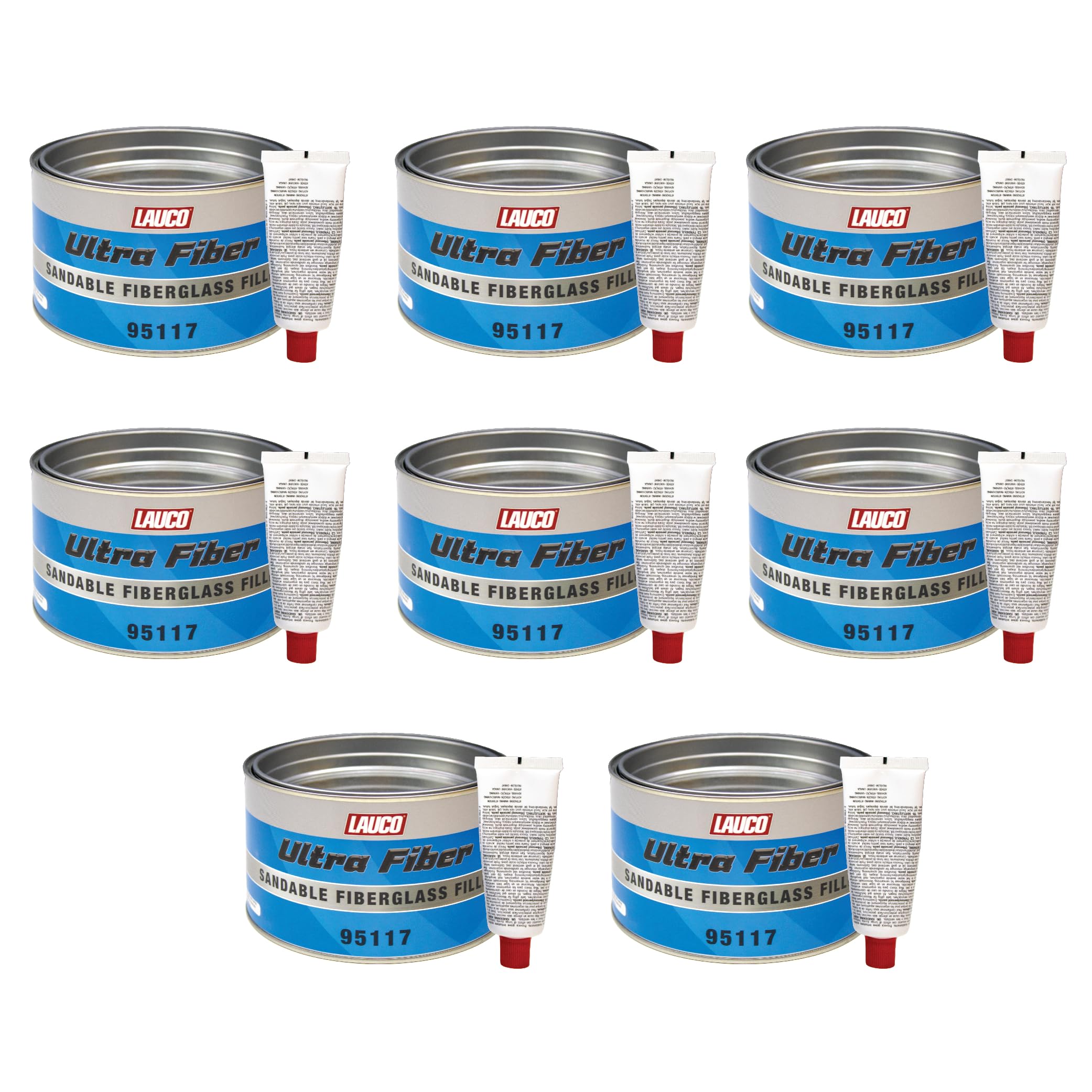 LAUCO Ultra Fiber Sandable Fiberglass Filler - Pack of 8 - Bridges Holes, Water Resistant, Lightweight - Ideal for Fiberglass, Steel, Plastics, Base Color of Yellow-Green, 8 Quart + 8 Hardener