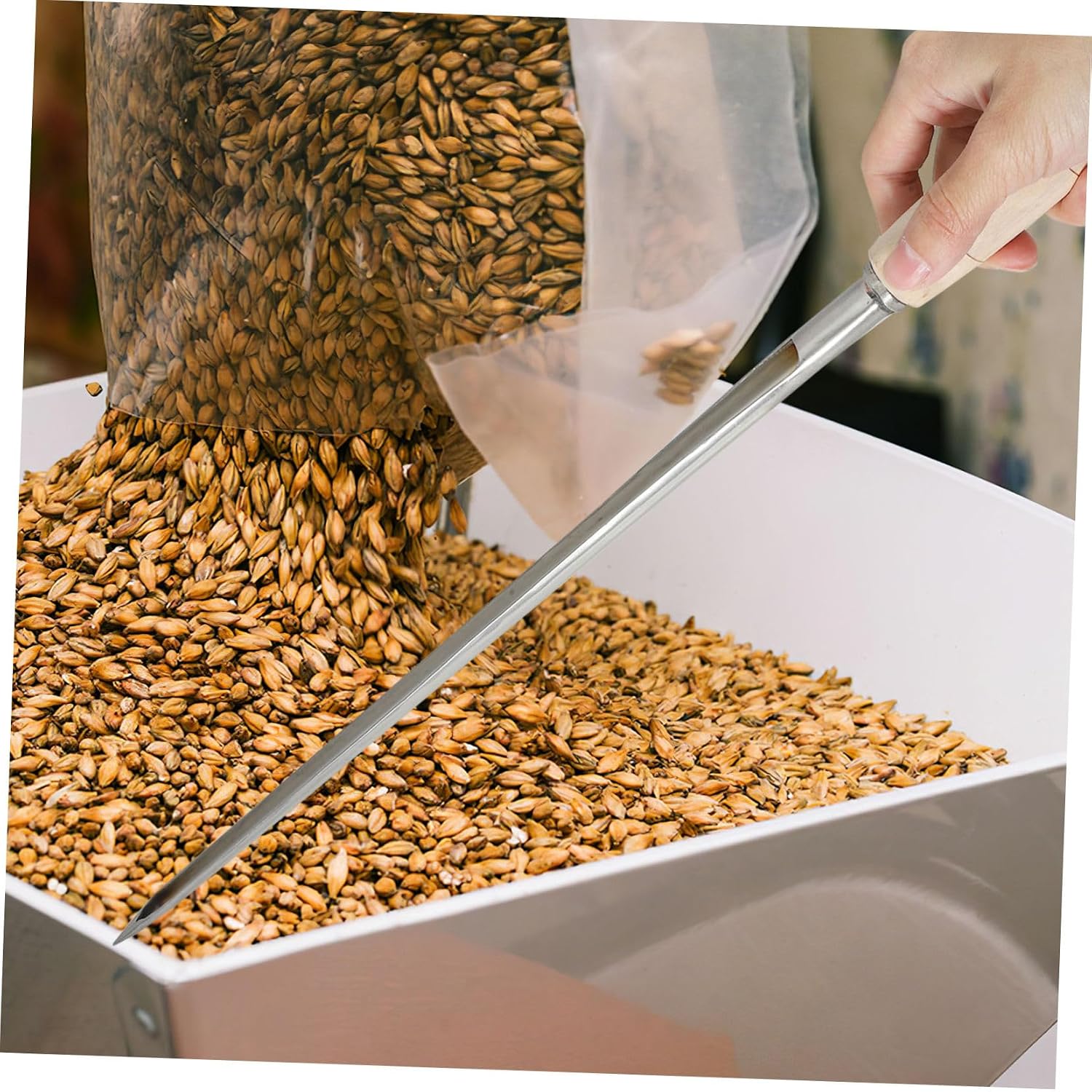 Zerodeko Stainless Steel Grain Sampler Tube for Wheat Corn and Rice Long Agricultural Powder Sampling Tool Wooden Handle Sturdy Sampling Equipment for Farm Use