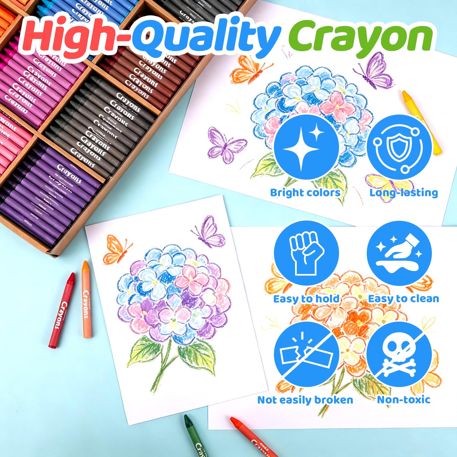 FUMILE Bulk Crayons - Confezione di pastelli per bambini, atossici, facili da impugnare, 600 ct