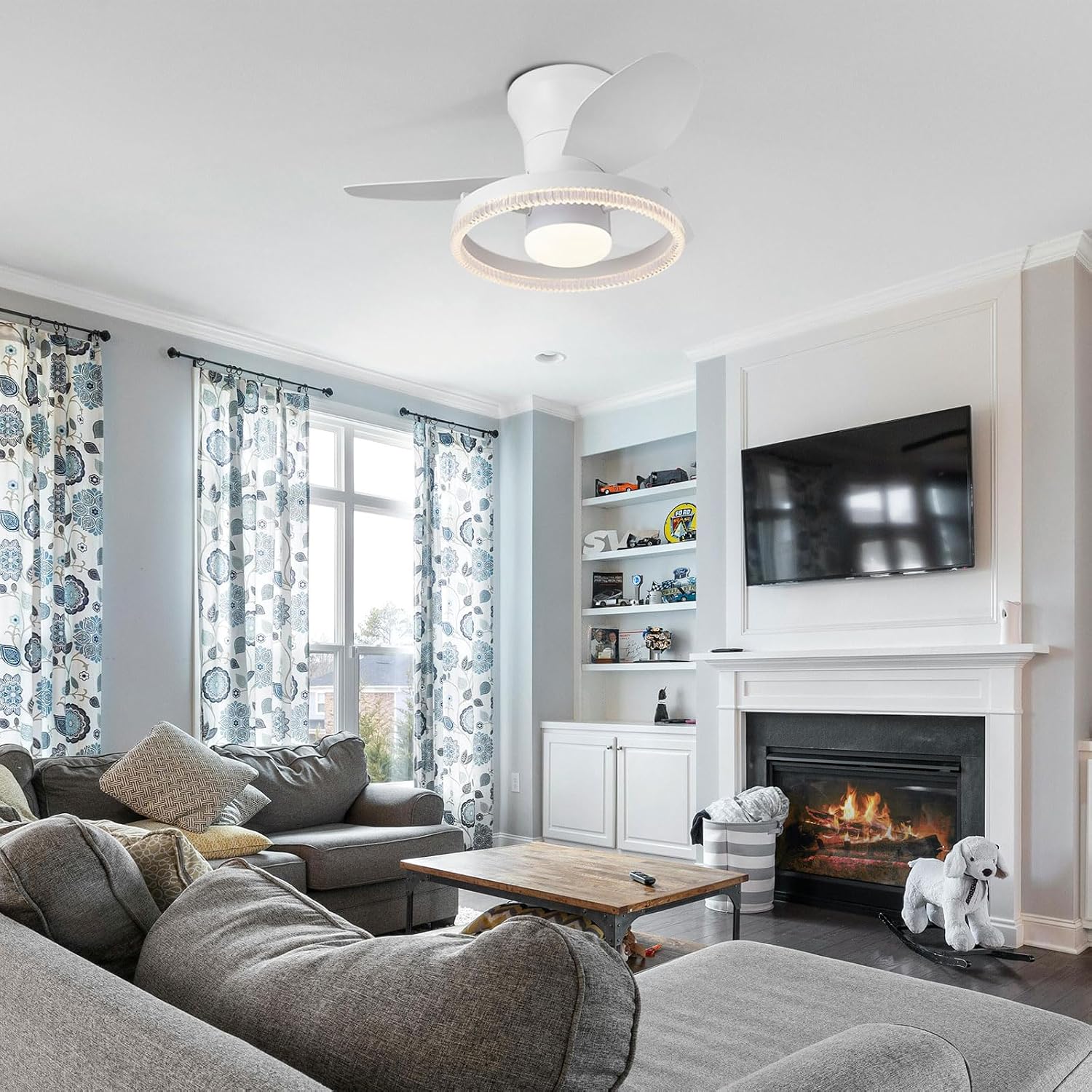 Simple 35" Ceiling Fan with Light 6 Speeds Quiet Ceiling Fans with DC Motor, Modern Remote with 28W LED Light 3 Adjustable Color Temperatures for Memory Function for Indoor