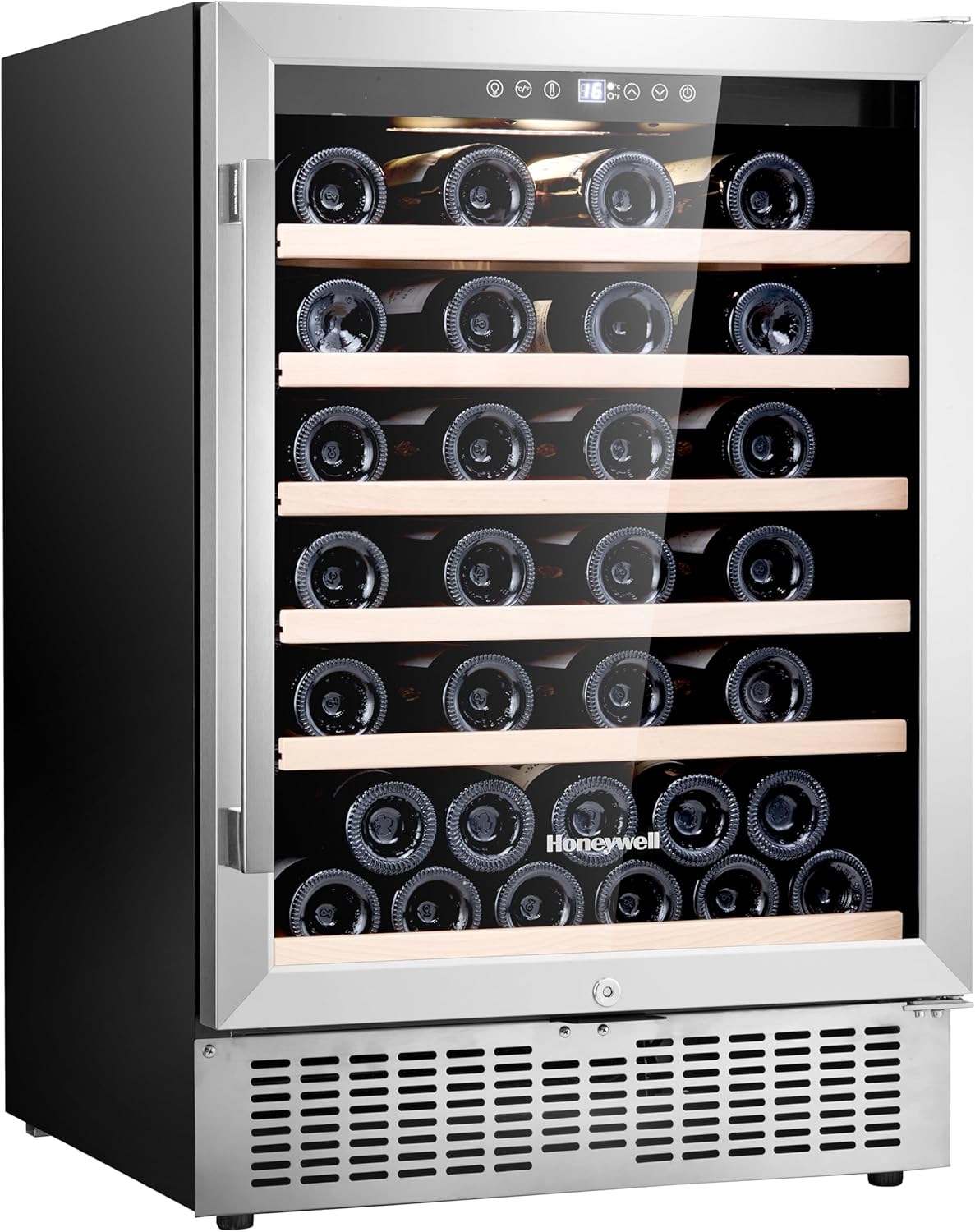 Honeywell 46 Bottle Compressor Wine Cooler Refrigerator, Large Freestanding Wine Cellar For Red, White, Champagne or Sparkling Wine, Digital Temperature Control, Stainless Steel