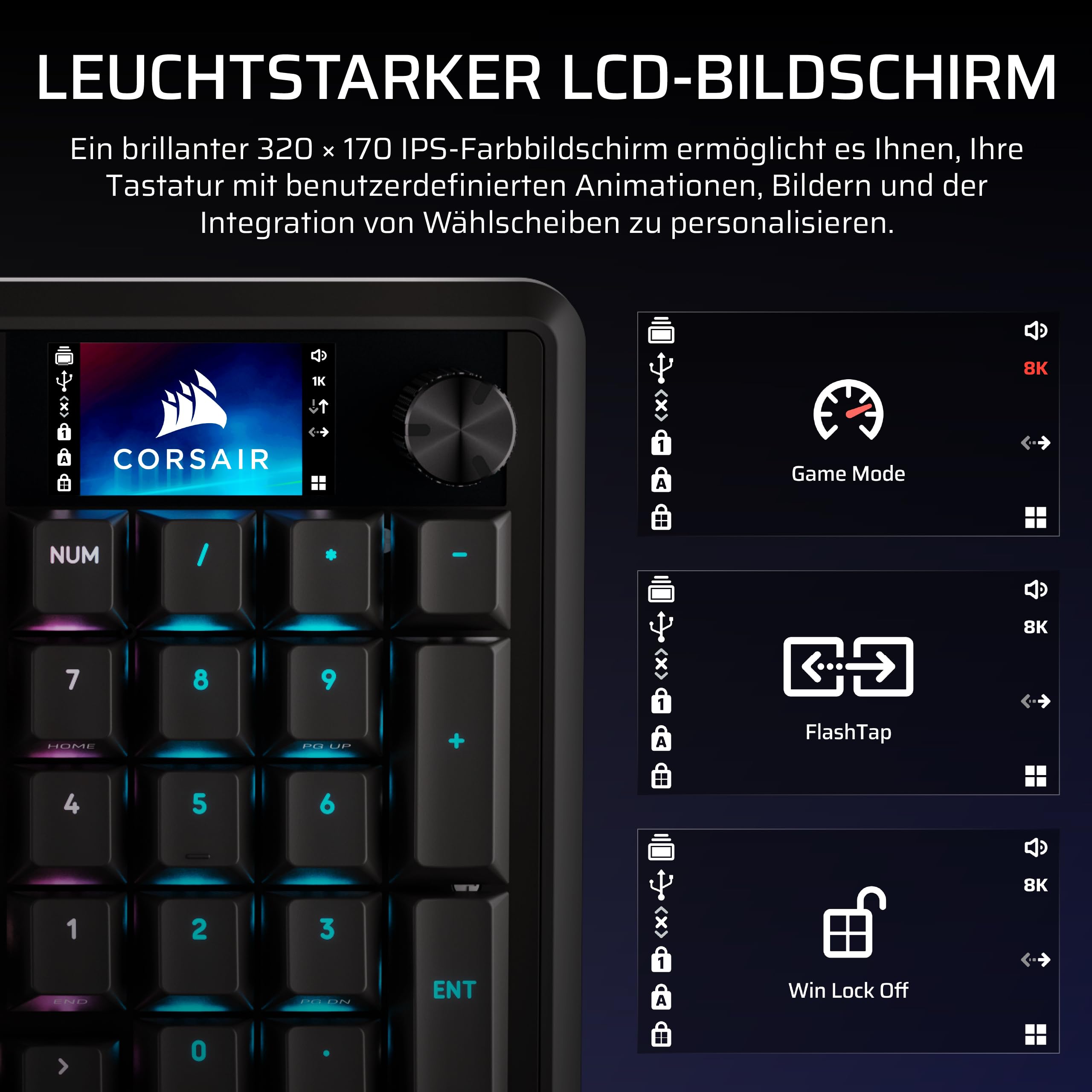 Corsair Vanguard PRO 96 Kabelgebundene Gaming-Tastatur Schwarz QWERTZ DE Hall-Effekt 96% MGX Hyperdrive Schalter 8000Hz Rapid Trigger Virtual Stream Deck SOCD Flashtap
