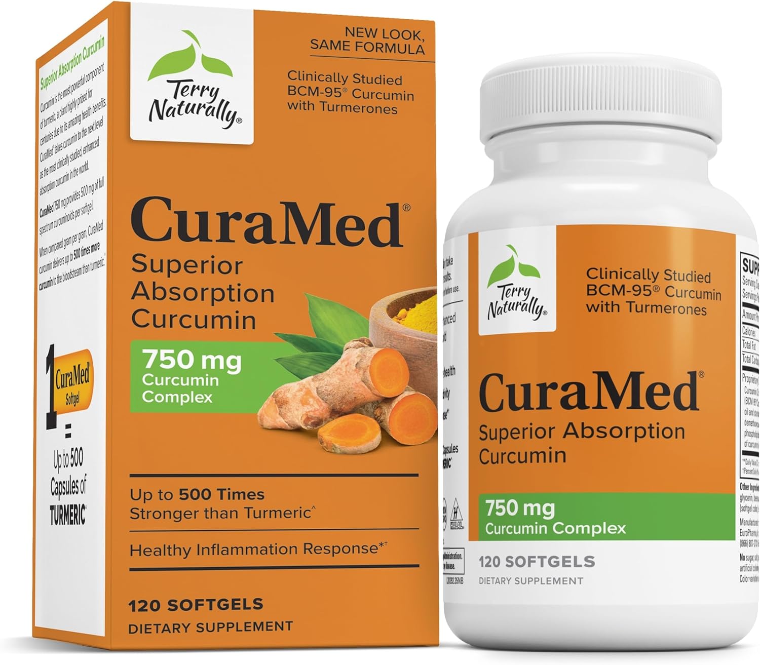 Terry Naturally CuraMed 750 mg – Antioxidant Supplement for Brain & Heart Health Support – Supplement with High-Potency Curcumin Complex – Kidney, Liver & Immune Health Support – 120 Softgels (1 Pack)
