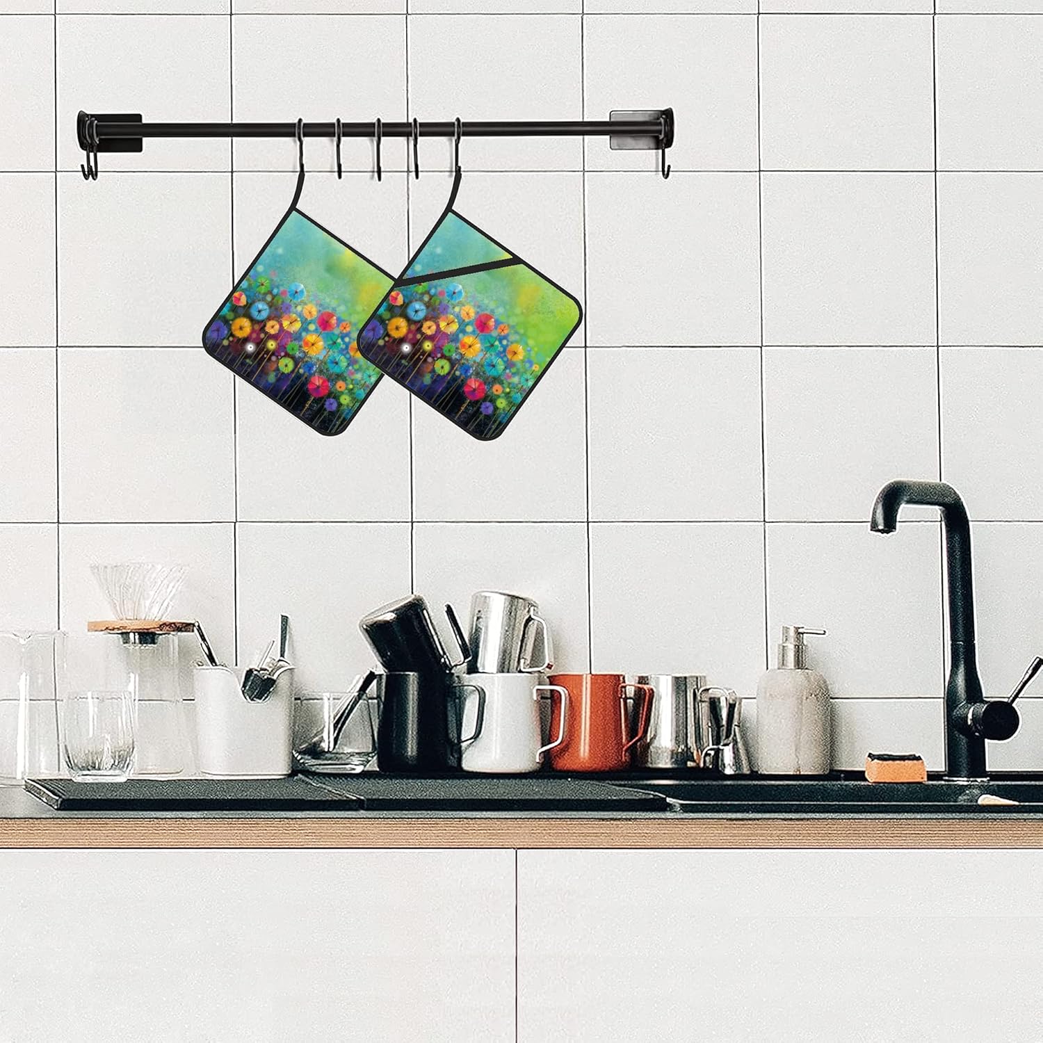 Abstract Floral Watercolor Painting Pot Holders Set of 2 Kitchen Heat Resistant Potholder for Microwave Cooking Baking Oven End Dishes and BBQ - Image 5