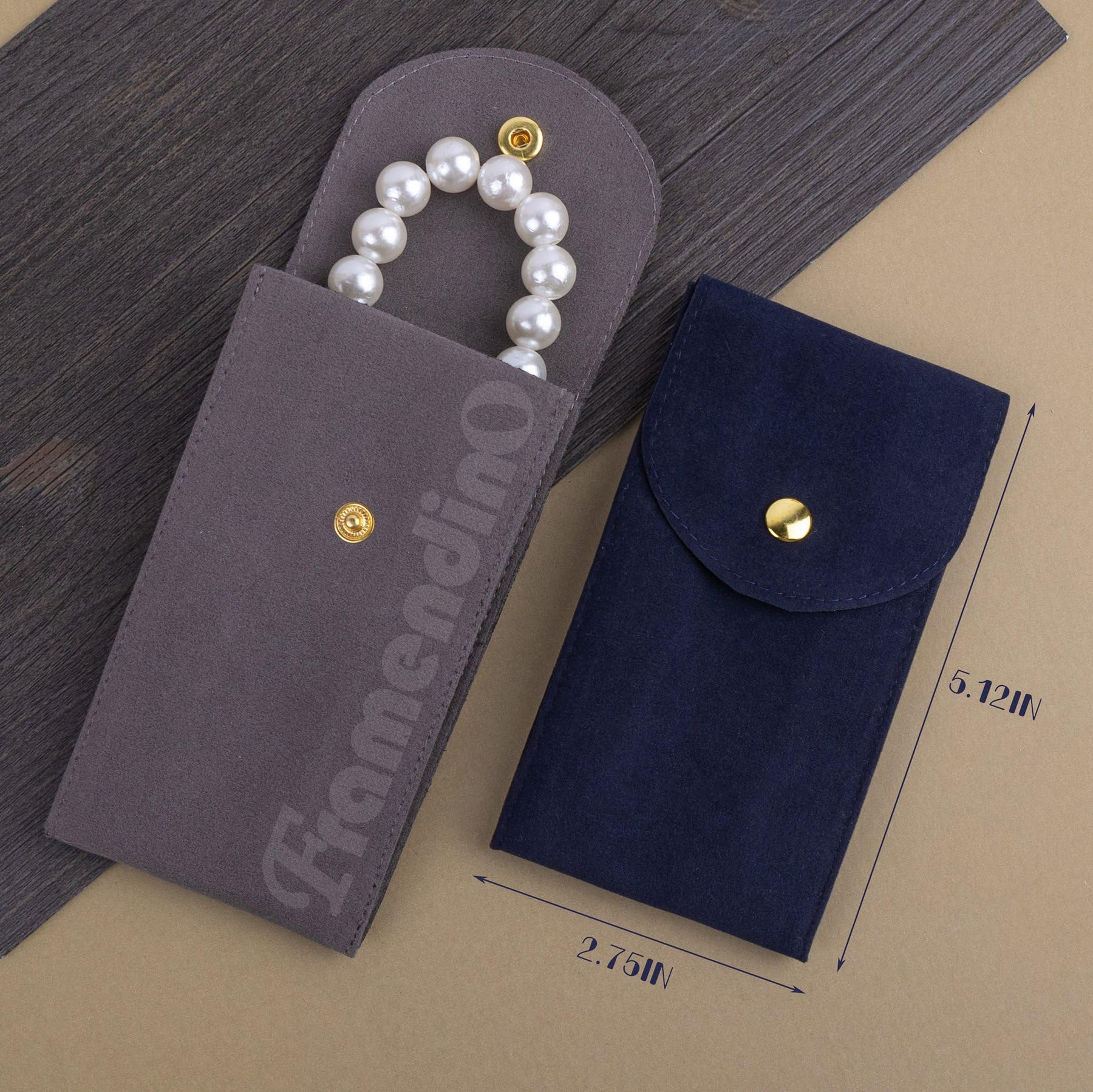 Framendino, 4 Pack Velvet Watch Pouch with Snap Button Single Portable Travel Case Storage Bag Protective Box for Jewelry Organizer (Grey & Green Navy Blue)