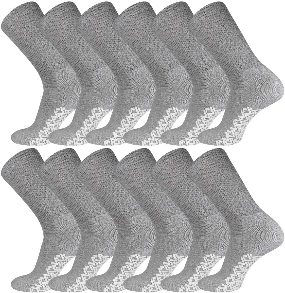 Diamond Star Men's Women Diabetic Loose Top Therapeutic Anti Slip Non Skid Gripper Soft Cotton Full Cushioned Crew Socks