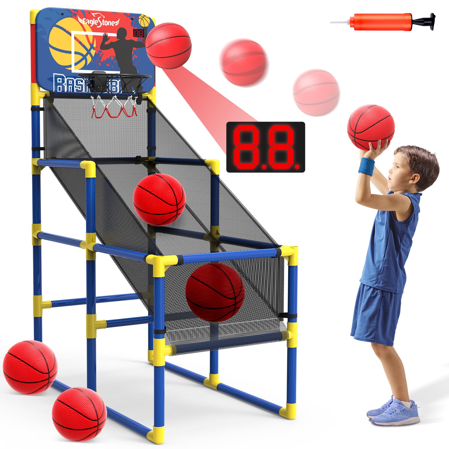 Kids Basketball Hoop Arcade Game W/Electronic Scoreboard Cheer Sound, Basketball Hoop Indoor Outdoor W/4 Balls, Basketball Game Toys Gifts for Kids 3-6 5-7 8-12 Toddlers Boys Girls