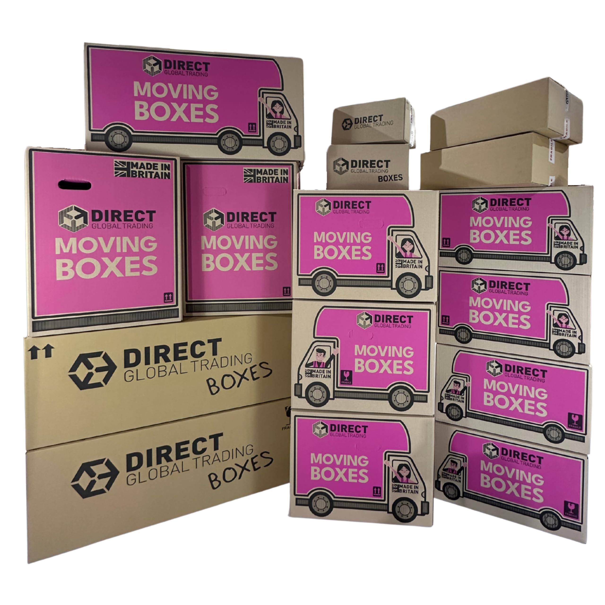 Pack of 16 Ultimate Packing Moving House Box Kit Various Sized Cardboard Boxes with Fragile Tape