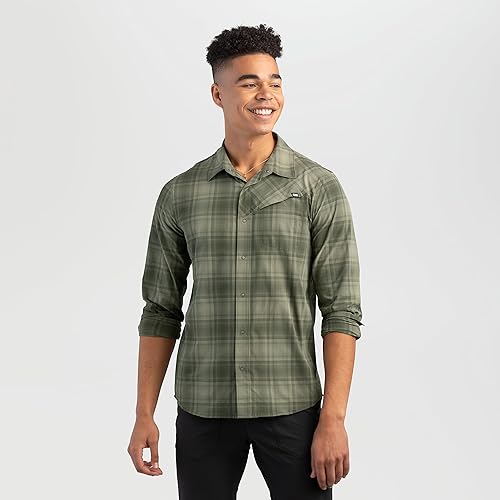 Miniatura 3 de Outdoor Research Astroman - Camiseta de manga larga para hombre Protección UPF 50 ligera, Cuadros Fatiga