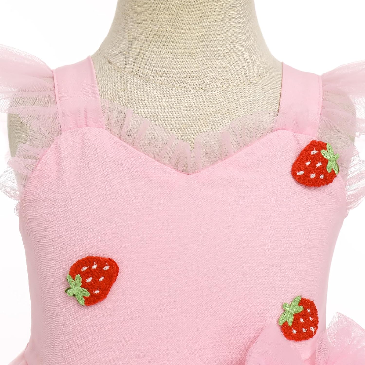 IMEKIS Toddler Girls Strawberry Floral Tulle Birthday Dress Elastic Back Summer Casual Party Dresses - Image 4