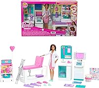 Barbie Fast Cast Clinic Playset with Brunette Doctor Doll - 30+ Pieces, Cast & Bandage Maker, X-Ray Station, Exam Table, Gift Shop for Imaginative Play Ages 3+