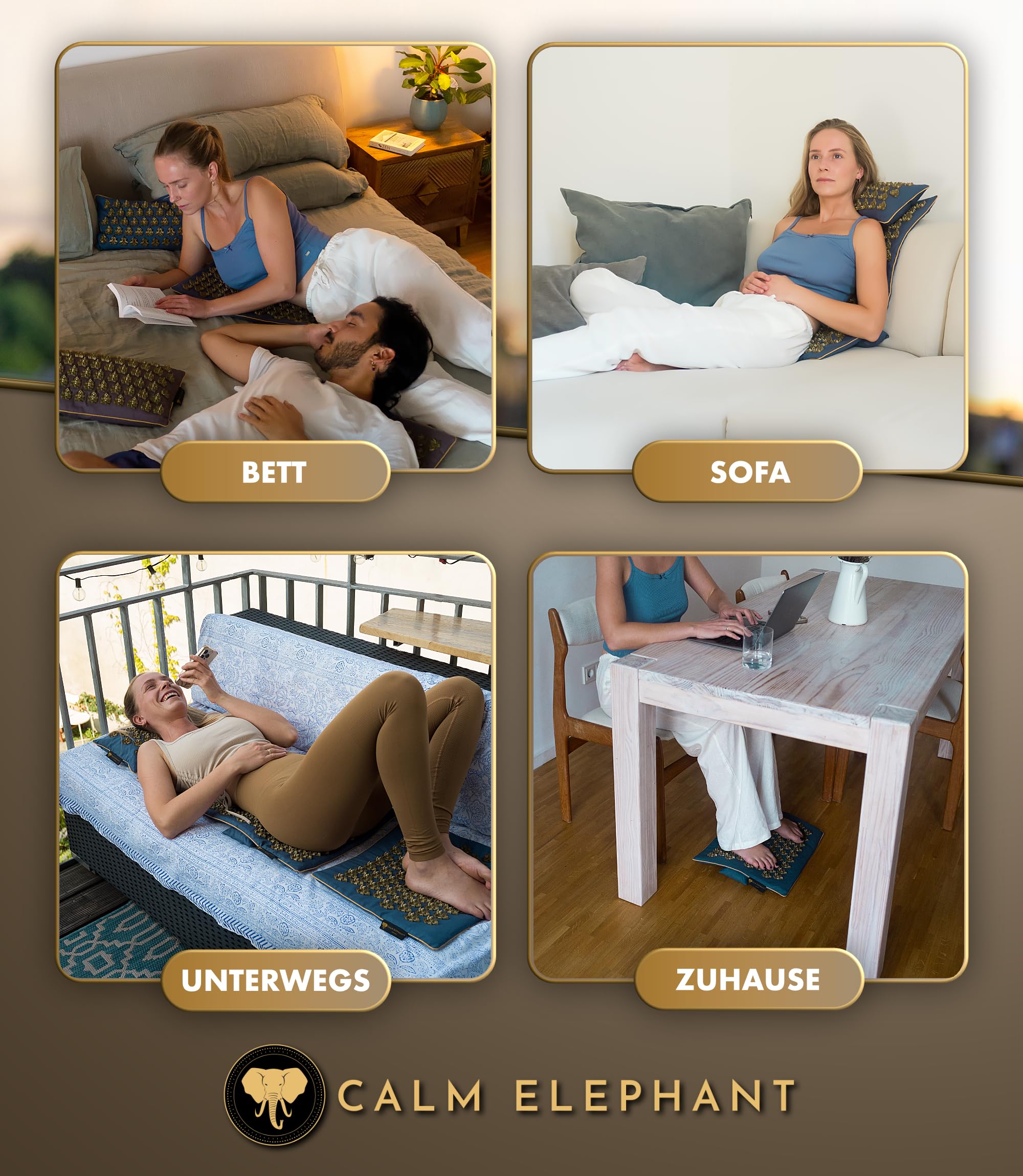 CALM ELEPHANT ORIGINAL® Akupressurmatte mit Kissen XXL Set MANDALA PRO 5-teilig Massagematte Rücken Akupunktur Matte blau