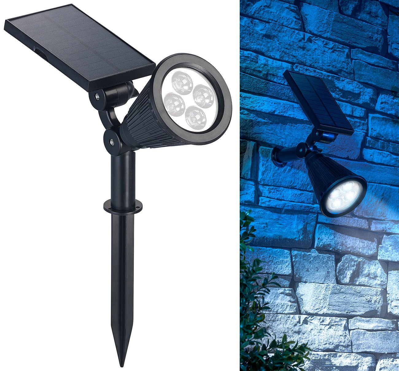 Luminea Gartenspots Solar: 2er-Set Solar-LED-Garten-Spots mit Erdspieß, 200 Lumen, 1,5 Watt, IP44 (Solarspot außen, LED Gartenspot, Baum)