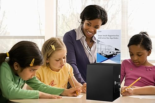 Miniatura 7 de Caja de sugerencias de acrílico grande con soporte para suspiros de tamaño carta, 8.5 x 11 pulgadas, caja de donación de boletas, contenedor de