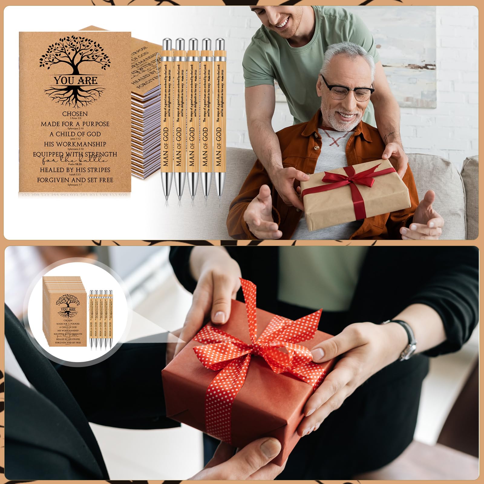 Sinload 60 Sets christliche Notizbücher, Großpackung Geschenk für Kirche, Bibelvers, Tagebuch, Mini-Notizblock, Bambusstifte, Bibelstudium, Gruppen, christliches Geschenk für Männer und Frauen