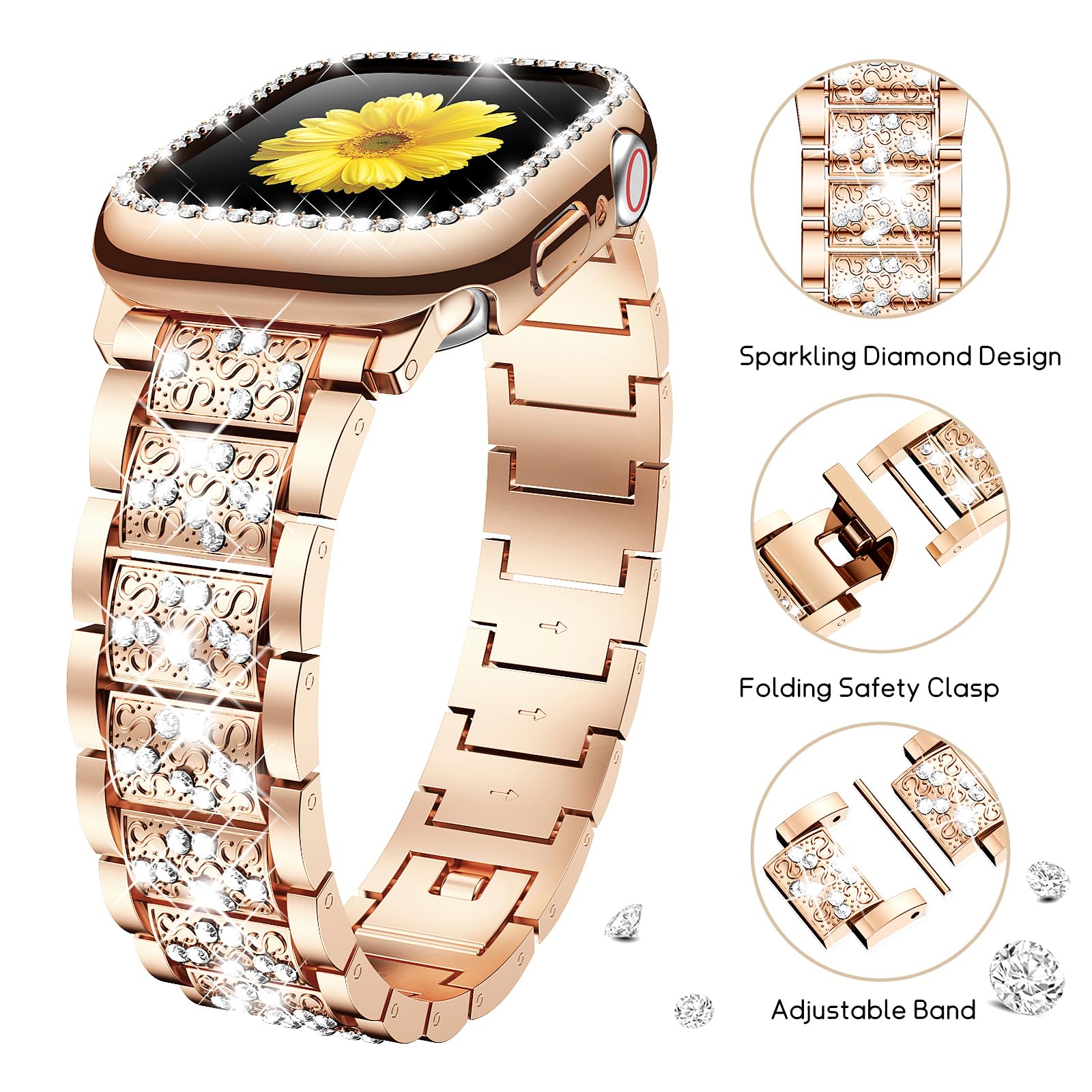 Mesime Correa compatible con Apple Watch con protector de pantalla, correas de repuesto para iWatch Series 10/9/8/7/6/5/4/3/3/2/1/SE