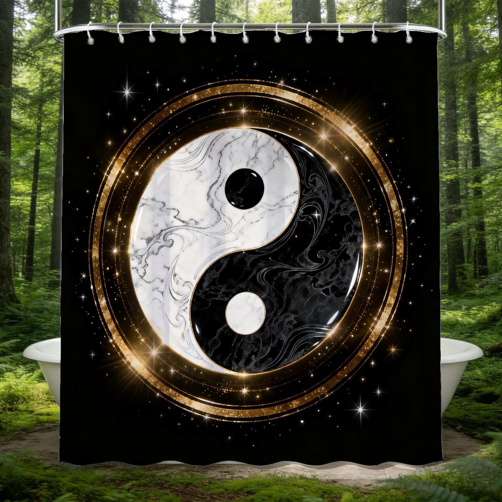 Hongduo 3D Yin Yang Shower Curtain for Stalls Bathtubs Mystical Bathroom Decor Shower Curtain Set Polyester Fabric Waterproof 180x200cm/71X79 Inch with Hooks
