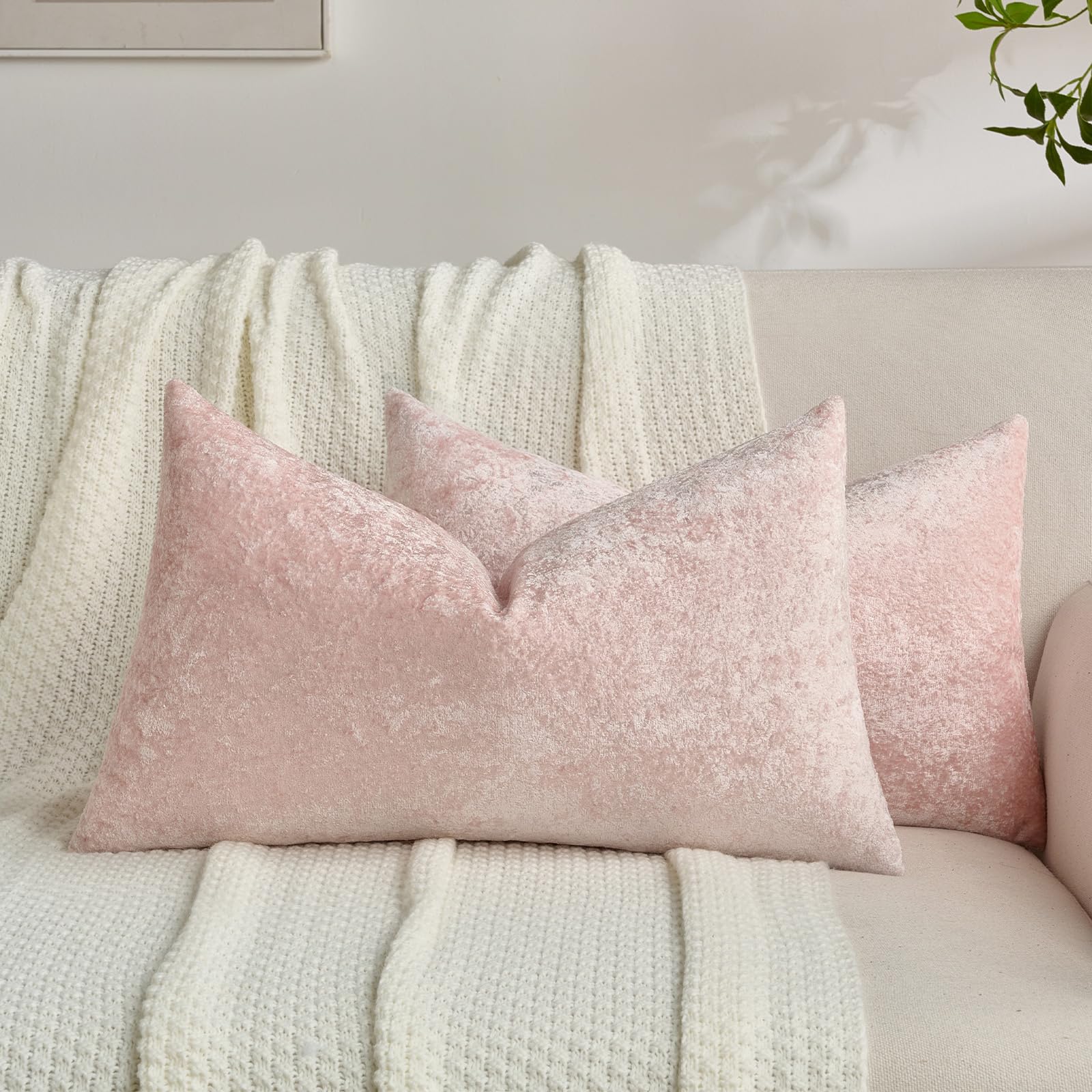 FUTEI Set of 2 Soft Flannel 30x50 cm Cushion Covers Crushed Textured Solid Scatter Pillowcase 30 x 50 cm Modern Accent for Sofa Bedroon Living Room, Pink
