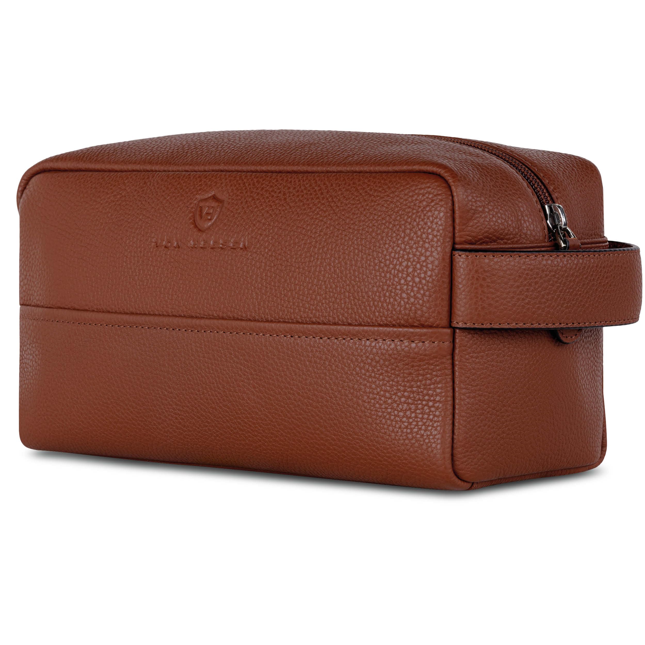 VON HEESEN Kulturbeutel Leder Kulturtasche für Herren & Damen - Echtleder Necessaire ideal zum Reisen - Waschtasche und Kosmetiktasche
