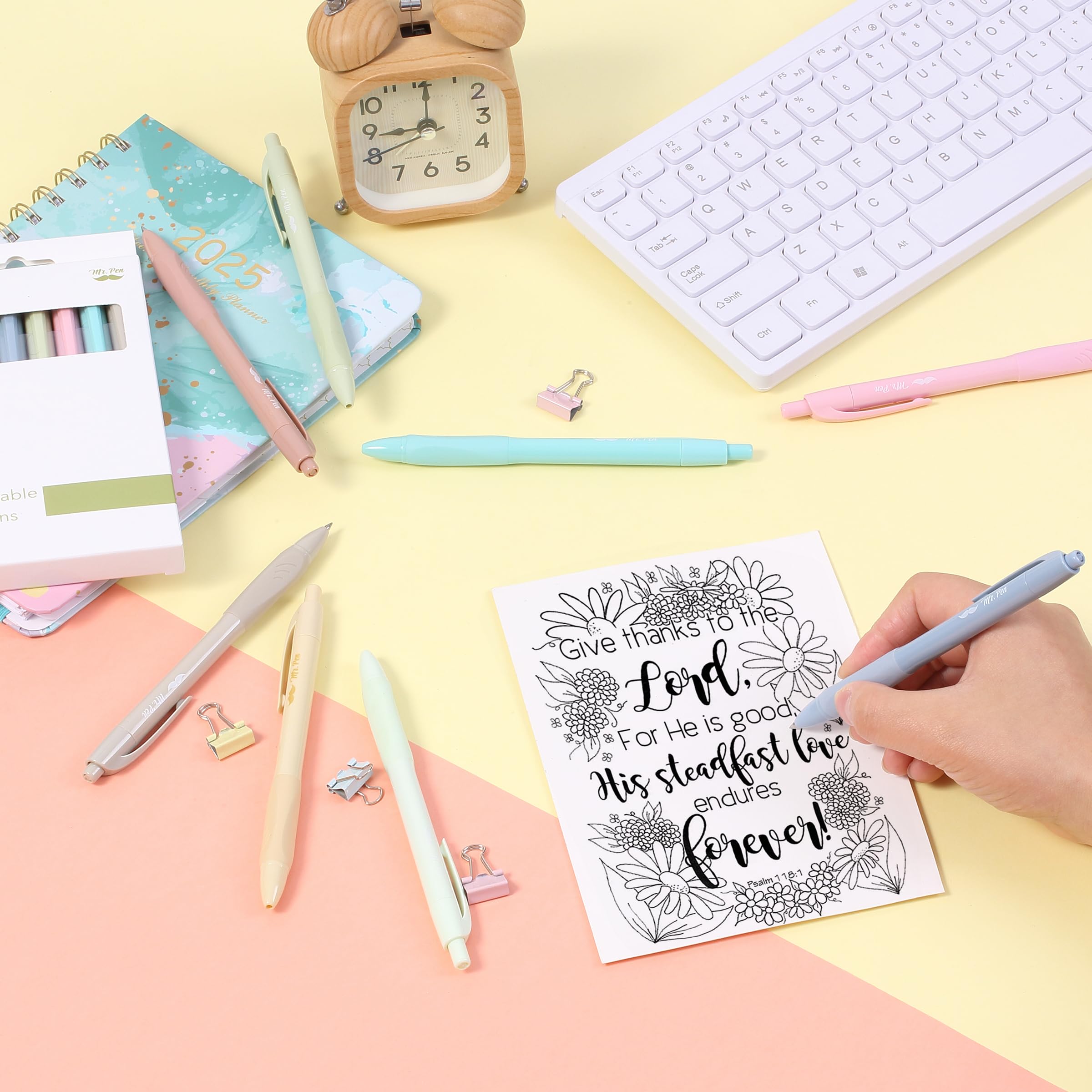 Mr Pen- Retractable Gel Pens 8 Pack Black Ink Soft Grip Soft Pastel Barrel Gel Pens Fine Point — view 6