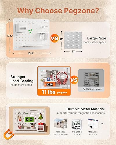 Miniatura 4 de Kit de combinación de organizador de pared de tablero perforado, en total 33.1 x 25.4 pulgadas, tablero de clavijas de metal para oficina con 21