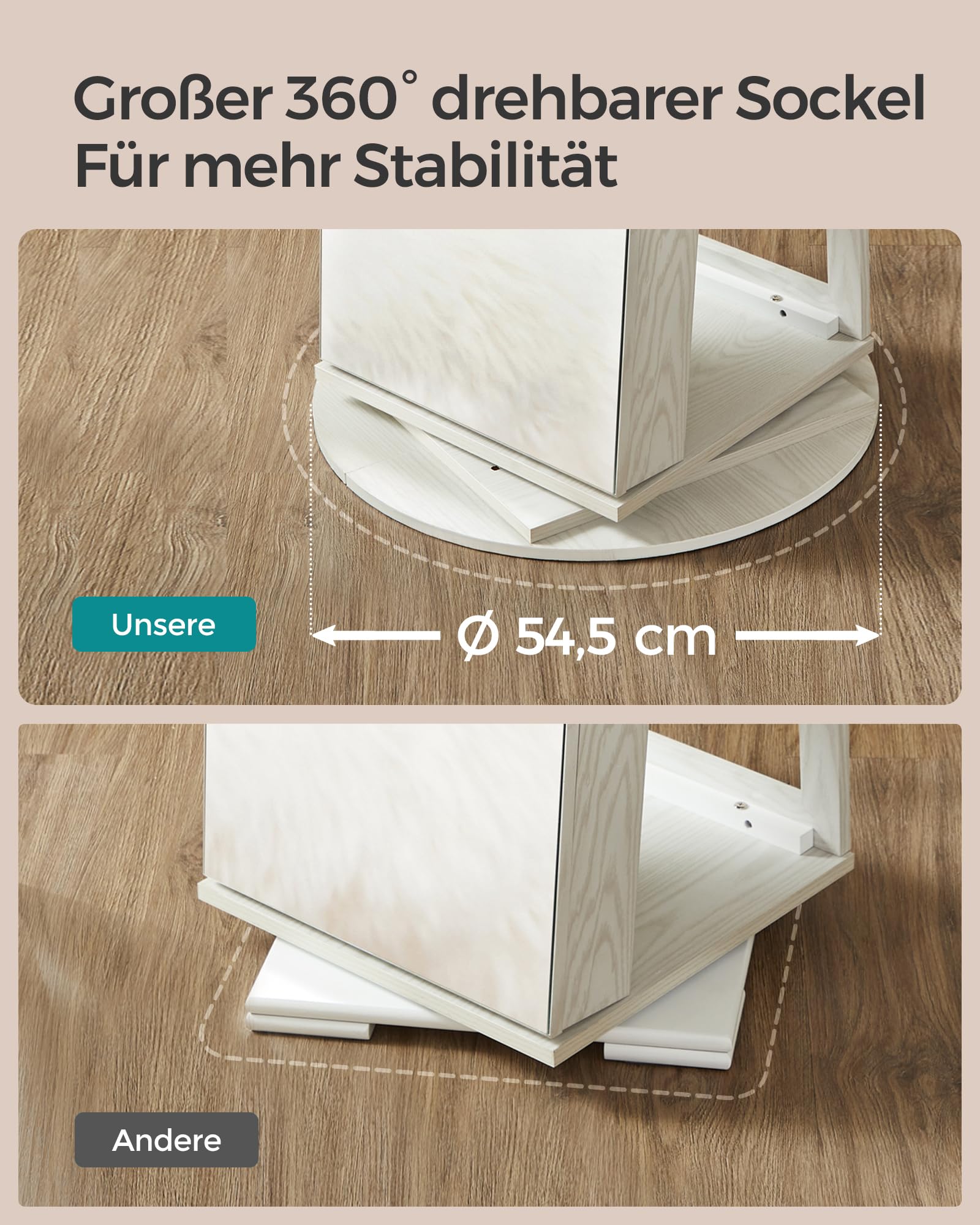 SONGMICS Schmuckschrank, Spiegelschrank, mit rahmenlosem Ganzkörperspiegel, 3 Ablagen, 360° drehbar, abschließbar, Oberfläche in Weiß, Innenfutter in Schwarz JJC007W01