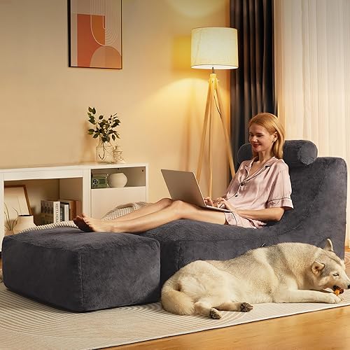 Homguava Puf grande para interiores, puf perezoso con cuello enrollado y otomano, acogedor sofá de suelo con funda lavable y bolsillo lateral para disponible en Yaxa Guatemala