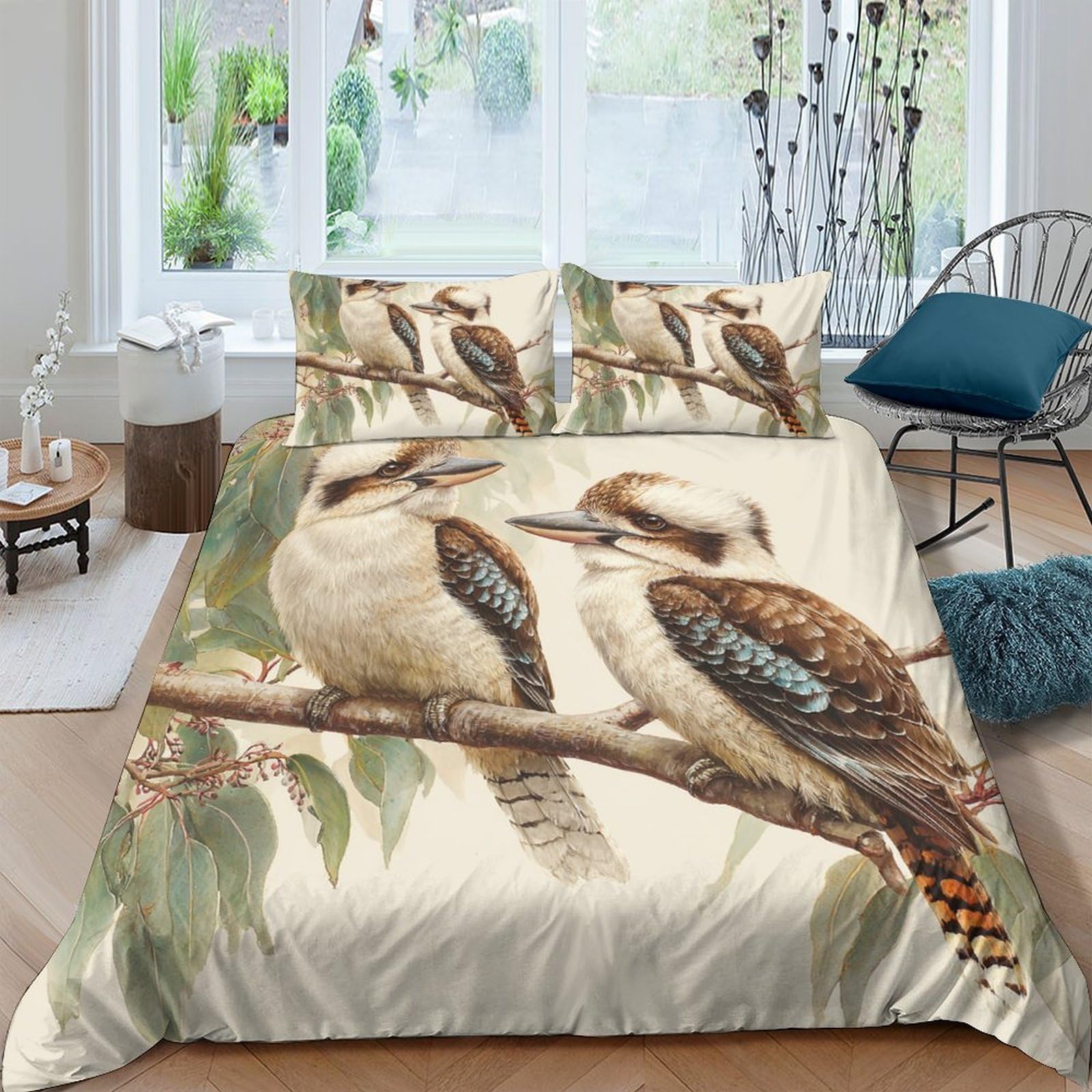Ctjqhvkz Style-5 3D Printed Kookaburra Bird Fitted Sheet Microfiber Soft Bedroom Decor Tree Branch Mattress Cover For Home Dorm Single（135X200cm）