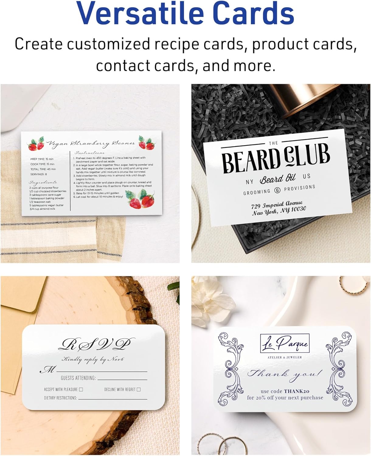 Avery Printable Rectangle Cards, Sure Feed Technology, 3" x 5", Glossy White Cardstock, Laser/Inkjet Printable, 150 Total, Great for Indexing FIles and Recipes