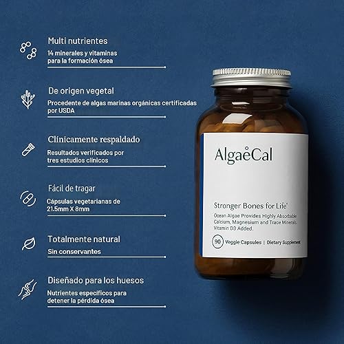 Miniatura 8 de ALGAECAL - Suplemento de calcio a base de plantas con vitamina D3 (1000 UI) para fortaleza ósea, contiene 13 minerales que apoyan la salud ósea