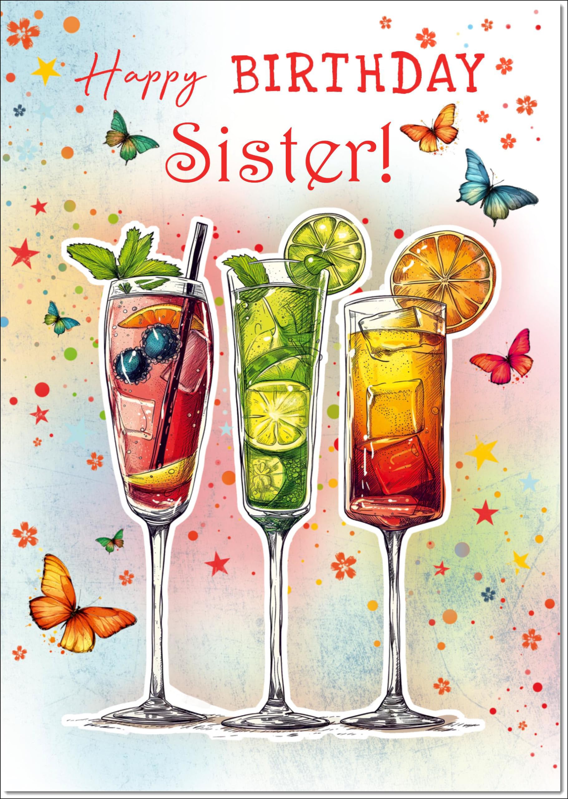 doodlecards Sister Birthday Card Cocktails and Butterflies Large A4 Size with Plain Envelope — image 1
