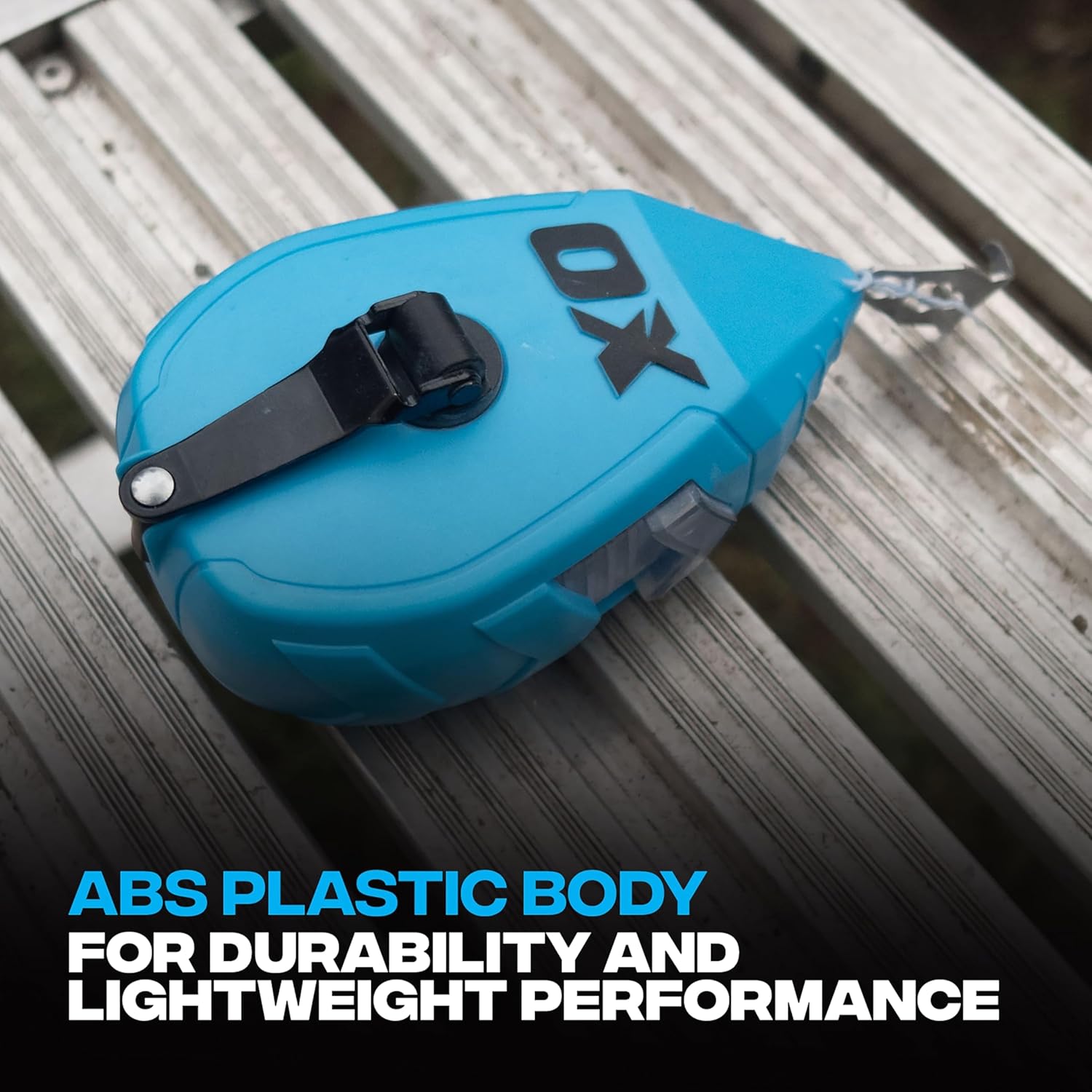 OX Pro Contractor Chalk Line 100ft Cotton Nylon Bold Line with Pointed Tip and ABS Plastic Body - 1:1 Gear Ratio Chalk Box Professional Grade Chalk Reel Tool OX-T630502