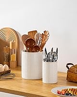 Vista 7 de MALACASA LYDIA Juego de recipientes para utensilios de cocina de cerámica, juego de 18,5 cm + 14 cm para encimera, organizadores grandes y pequeños