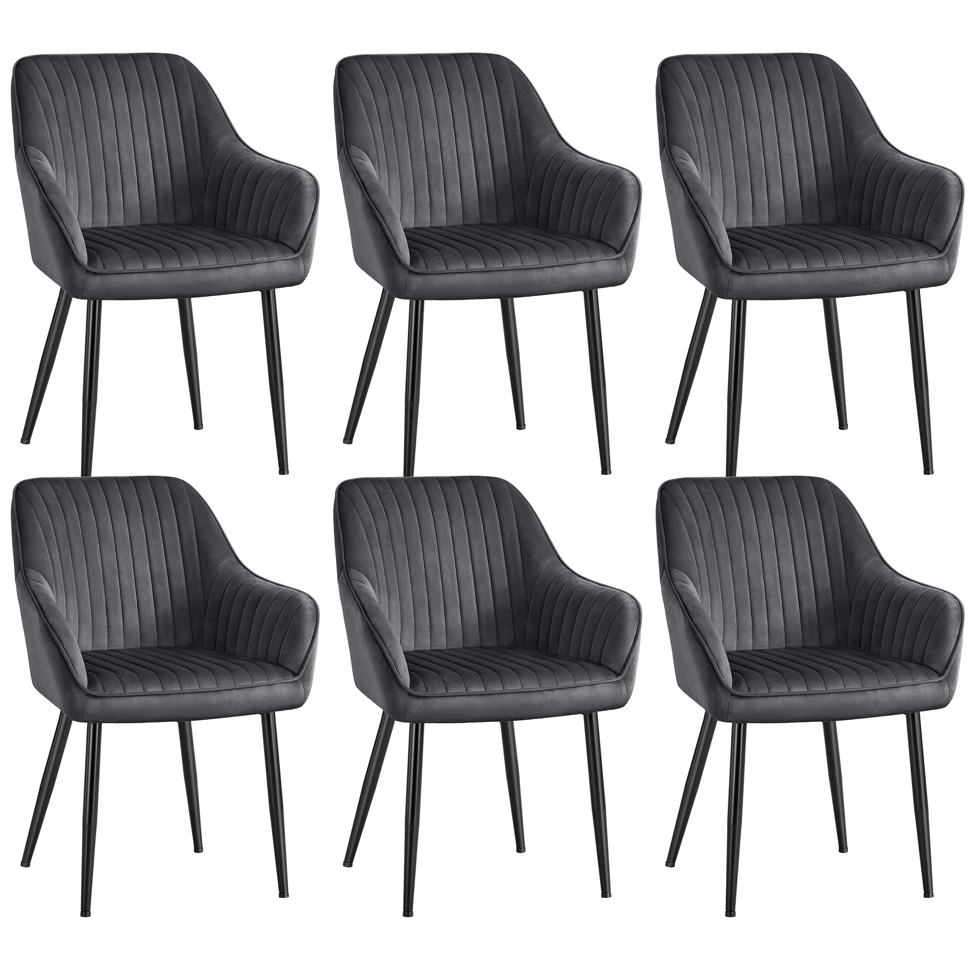 SONGMICS Esszimmerstuhl, Sessel, gepolsterter Sitz, mit Armlehnen, Sitzbreite 49 cm, Metallbeine, Bezug aus Samt, Belastung 110 kg, für Wohnzimmer, Schlafzimmer, Grau LDC087G01