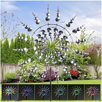 Solar Magical Metal Windmill, Wind Mill 360 Metal Windmill, 13.4 x 71in Wind Spinner Kinetic,Silver