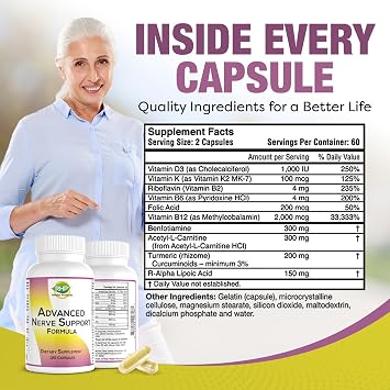 Advanced Nerve Support Formula. Peripheral Neuropathy Supplement with Alpha Lipoic Acid for Healthy Nerve Repair & Function. Maximum Strength Formula, 120 Capsules