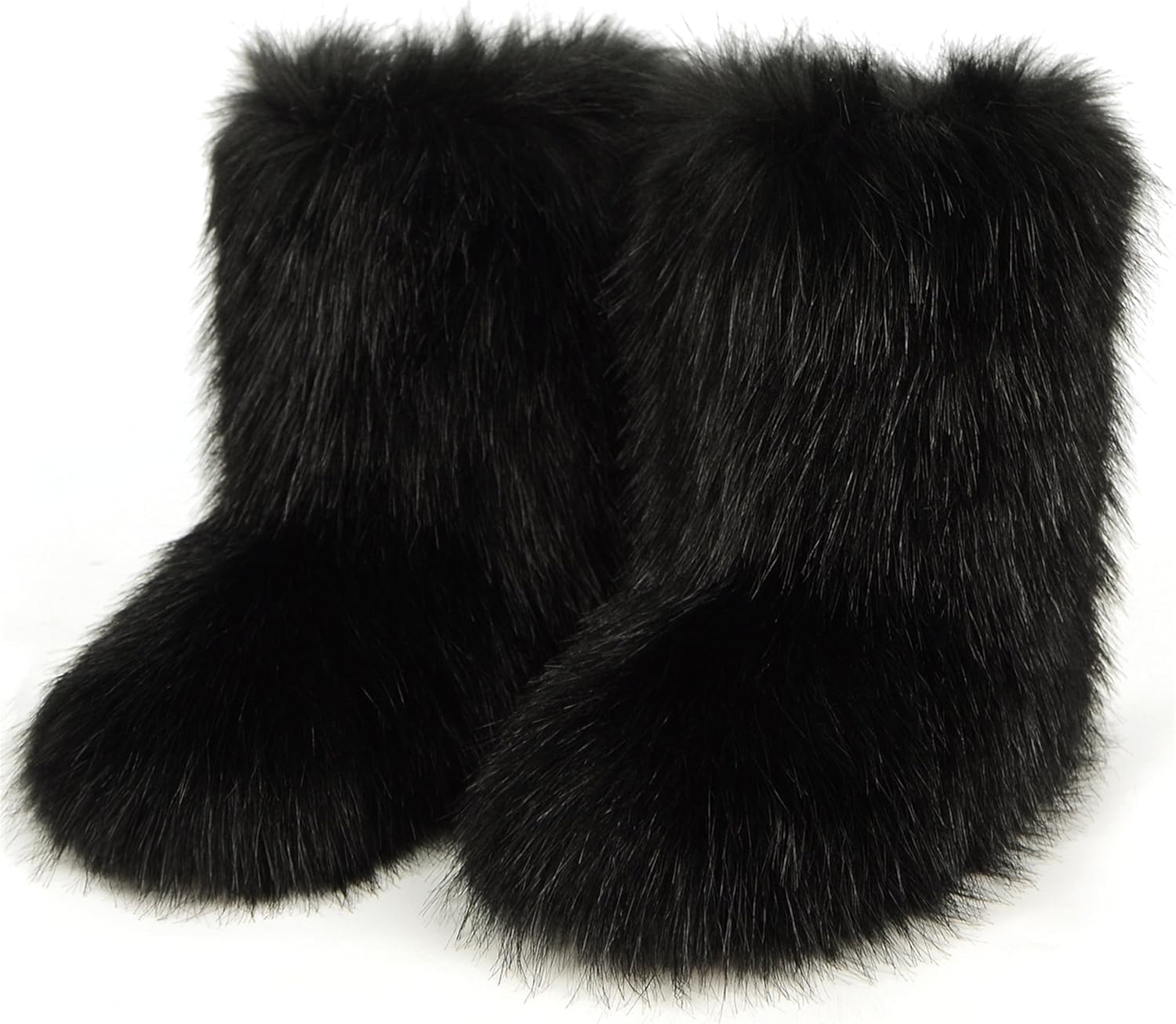 Furry Faux Fur Boots for Women,Winter Fuzzy Fluffy Snow Boots for Woman Fur Lined Mid Calf Black Brown Fur Boots y2k