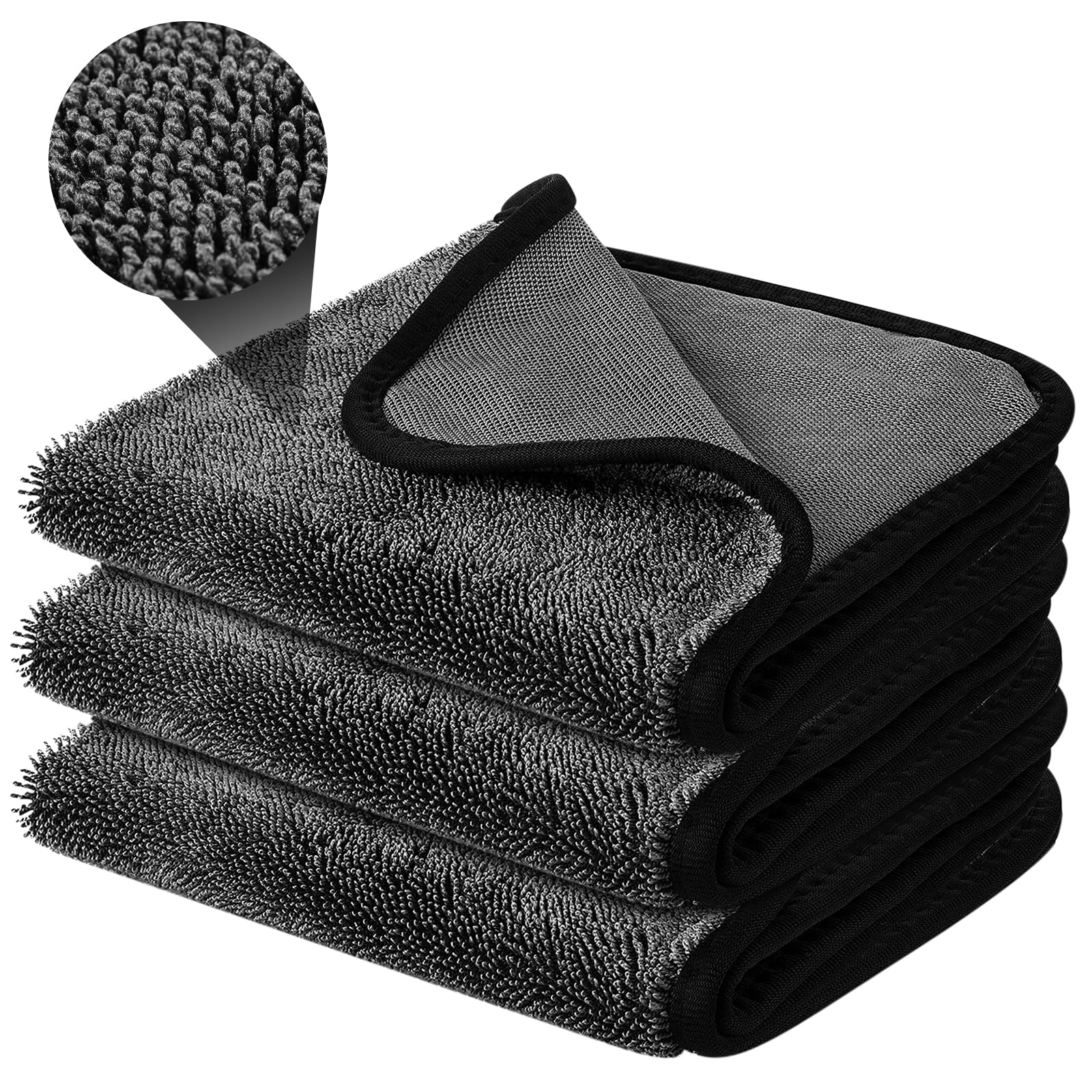 Forhome 3 Pcs Car Microfiber Cleaning Cloths,Microfiber Cleaning Towel, Microfibre Cloth Extra Large and Thick XXL,40x60cm,Car cleaning cloth,for Car Detailing,Polishing,Cleaning,Wash,Black