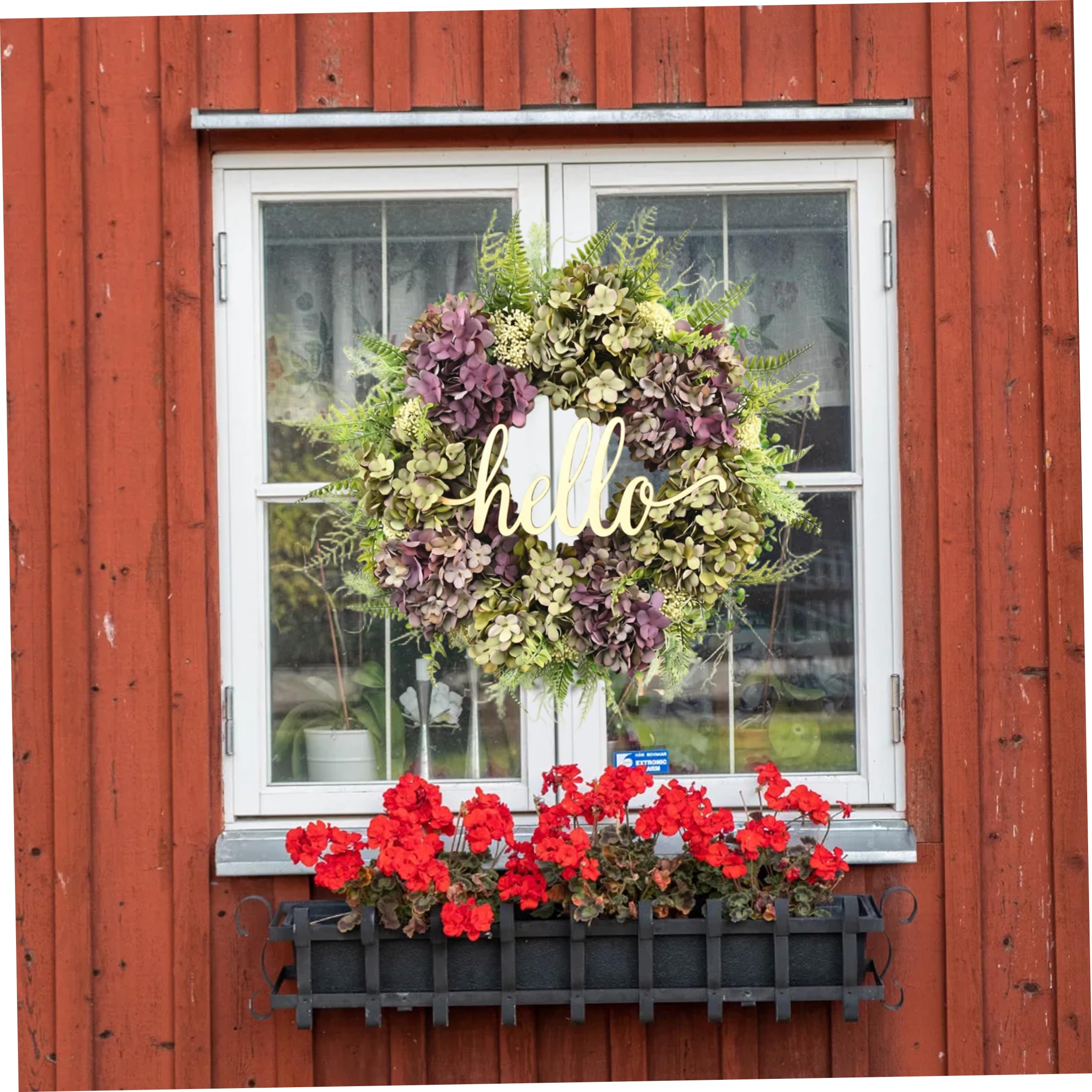 Ghirlanda di ortensie per porta d'ingresso - Ghirlande di fiori finti artificiali realistici per esterni con scritta di benvenuto viola-verde