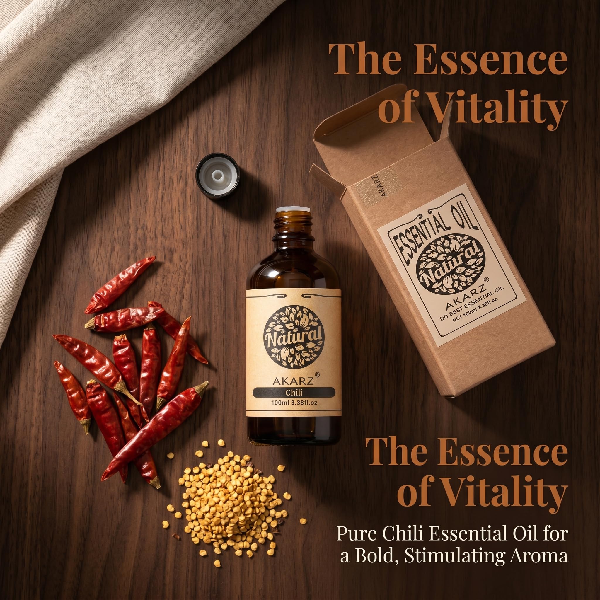 AKARZ 100ml Olejek esencjny z Chili - Naturalny olejek aromatyczny do dyfuzorów, lamp aromatycznych i aromatów pomieszczeń