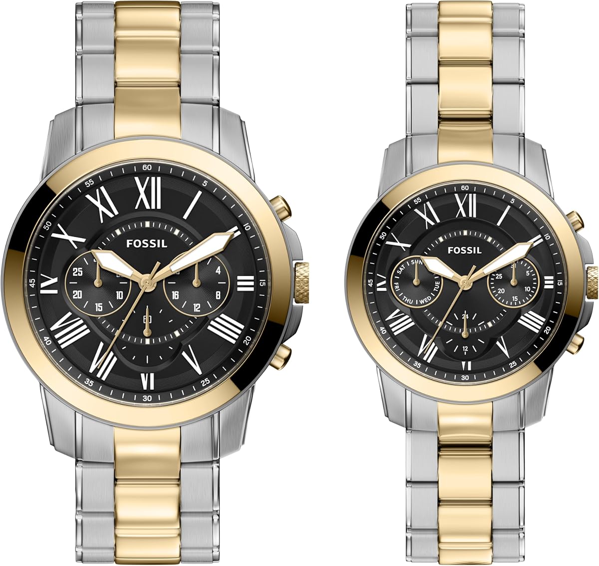 Set de regalo de reloj de acero inoxidable bicolor con cronógrafo Grant para hombre y hombre